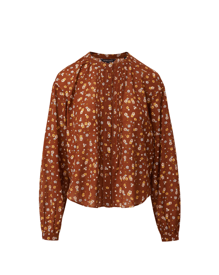 Veronica Beard Brown floral blouse and rust-colored pants