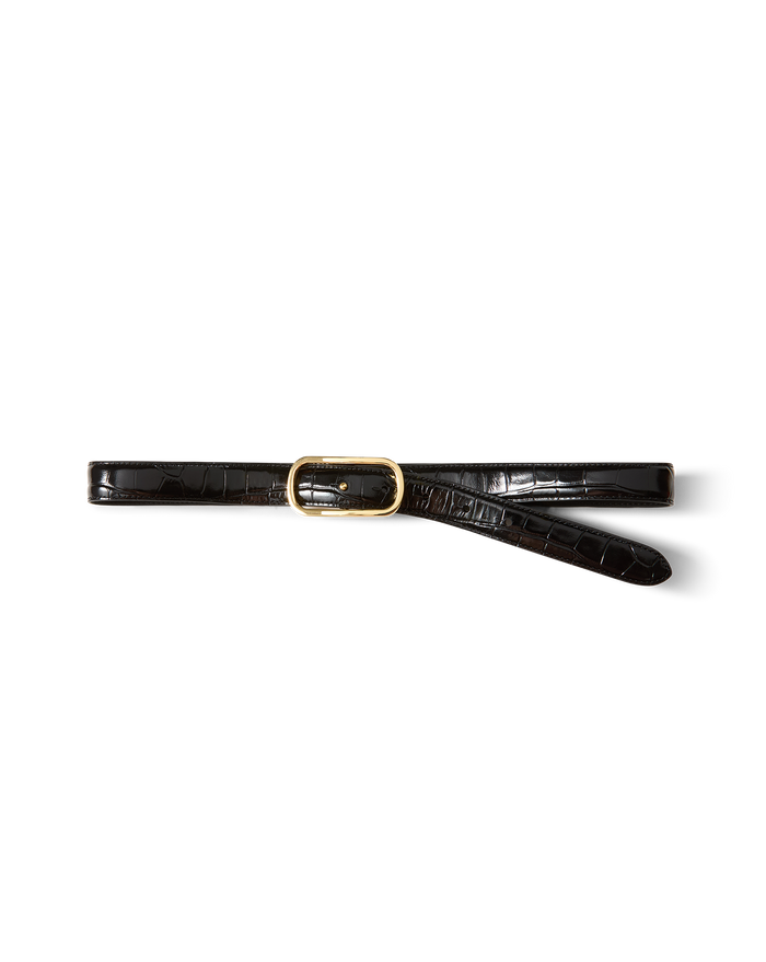 Veronica Beard Loop Croc-Embossed Belt - Black