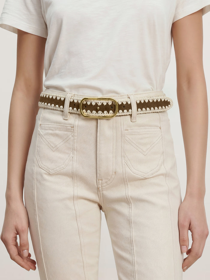 Veronica Beard Loop Suede Whipstitch Belt - Acorn Multi
