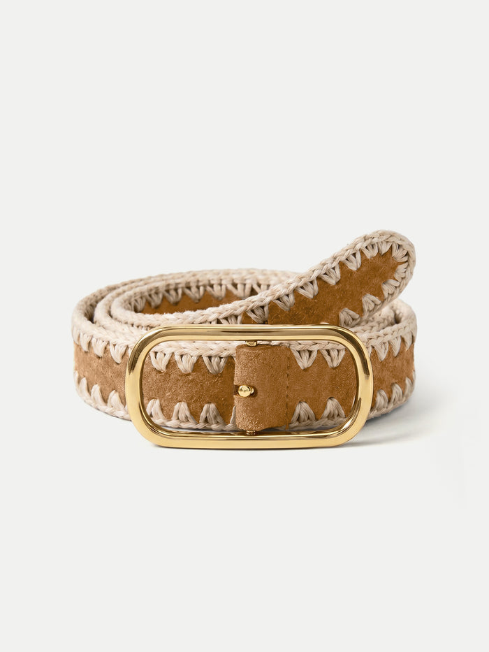 Veronica Beard Loop Suede Whipstitch Belt - Acorn Multi
