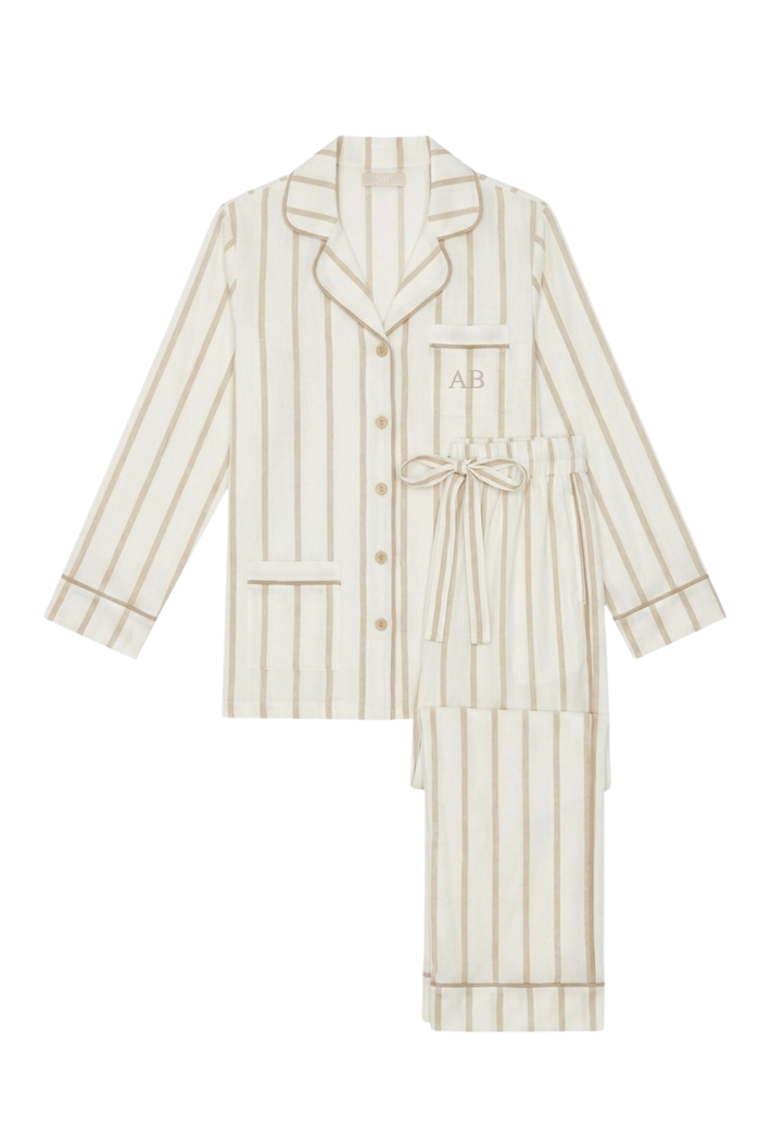 Luxe Stretch Cotton Pajama Set in Champagne Stripe