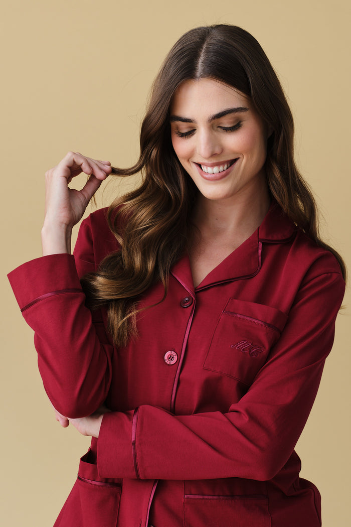 Luxe Stretch Cotton Pajama Set in Cranberry