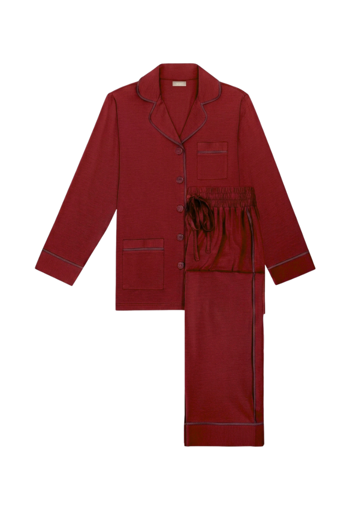 Luxe Stretch Cotton Pajama Set in Cranberry