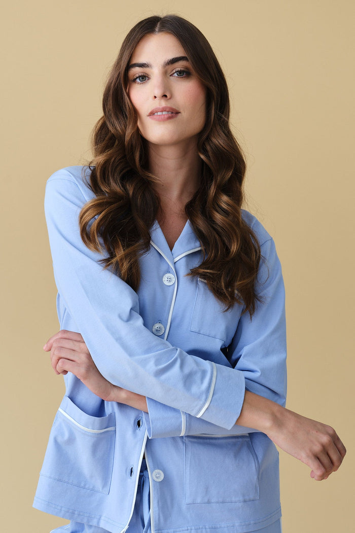 Luxe Stretch Cotton Pajama Set in Dayflower Blue