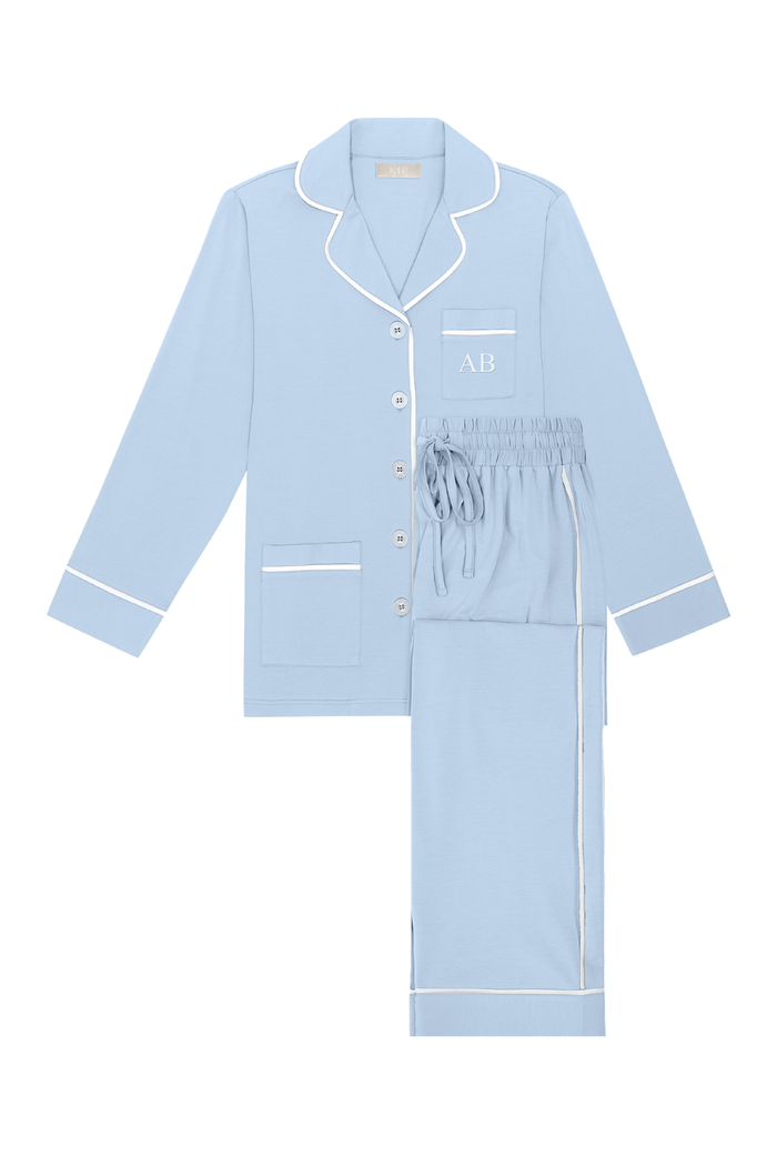 Luxe Stretch Cotton Pajama Set in Dayflower Blue