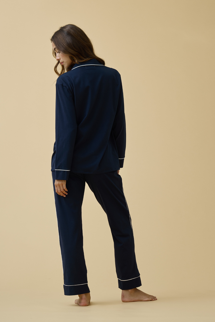 Luxe Stretch Cotton Pajama Set in Midnight Blue