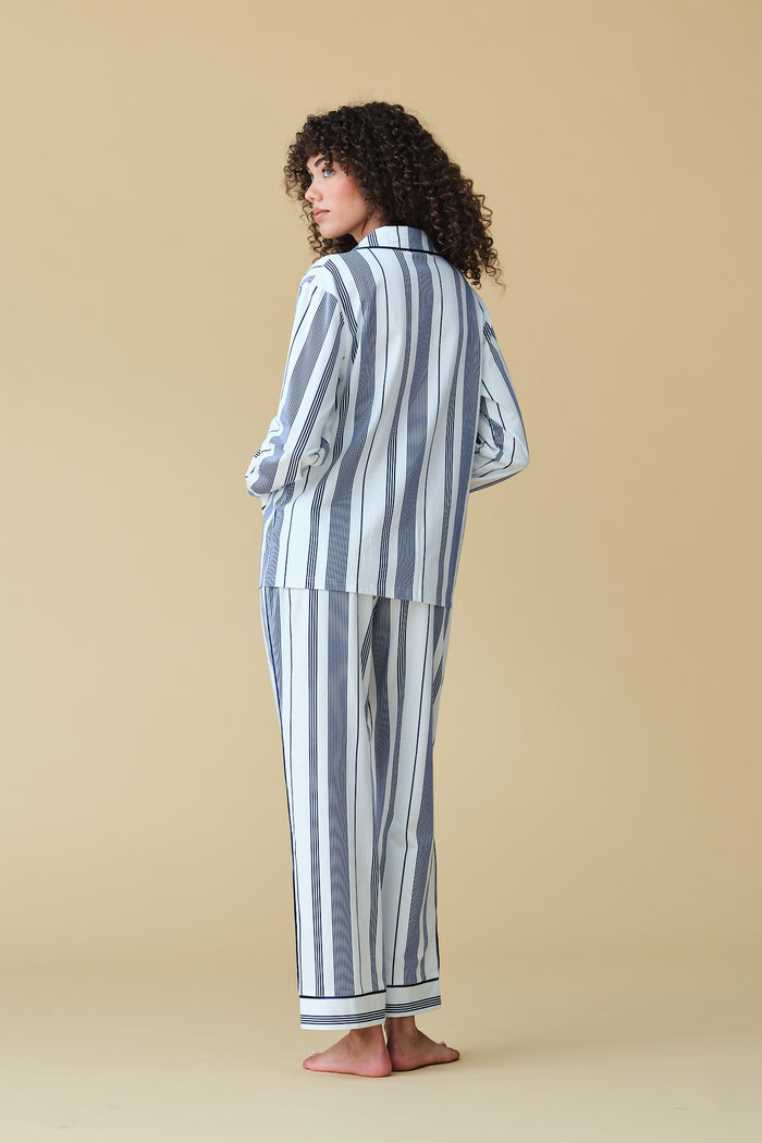 Luxe Stretch Cotton Pajama Set in Navy Stripe