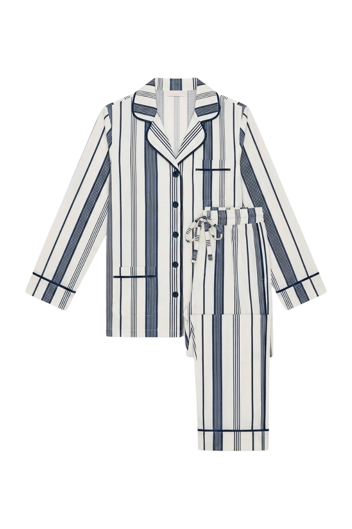 Luxe Stretch Cotton Pajama Set in Navy Stripe