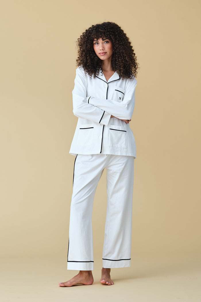Luxe Stretch Cotton Pajama Set in Pearl