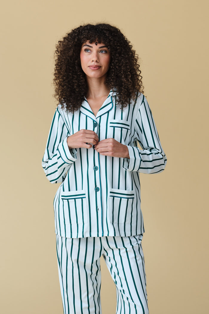 Luxe Stretch Cotton Pajama Set in Pine Stripe