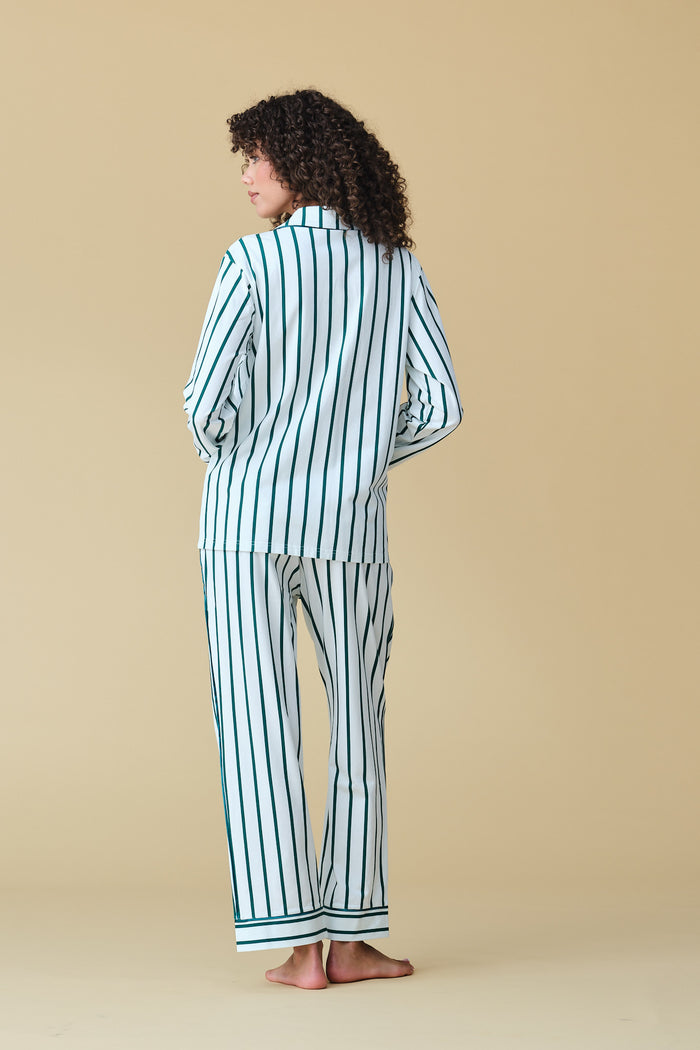 Luxe Stretch Cotton Pajama Set in Pine Stripe