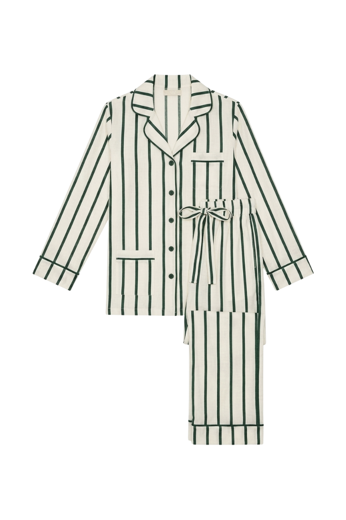 Luxe Stretch Cotton Pajama Set in Pine Stripe