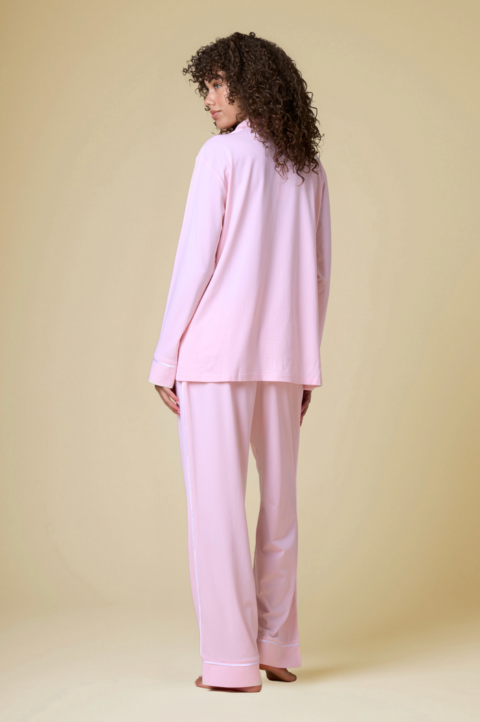 Luxe Stretch Cotton Pajama Set in Pink Peony