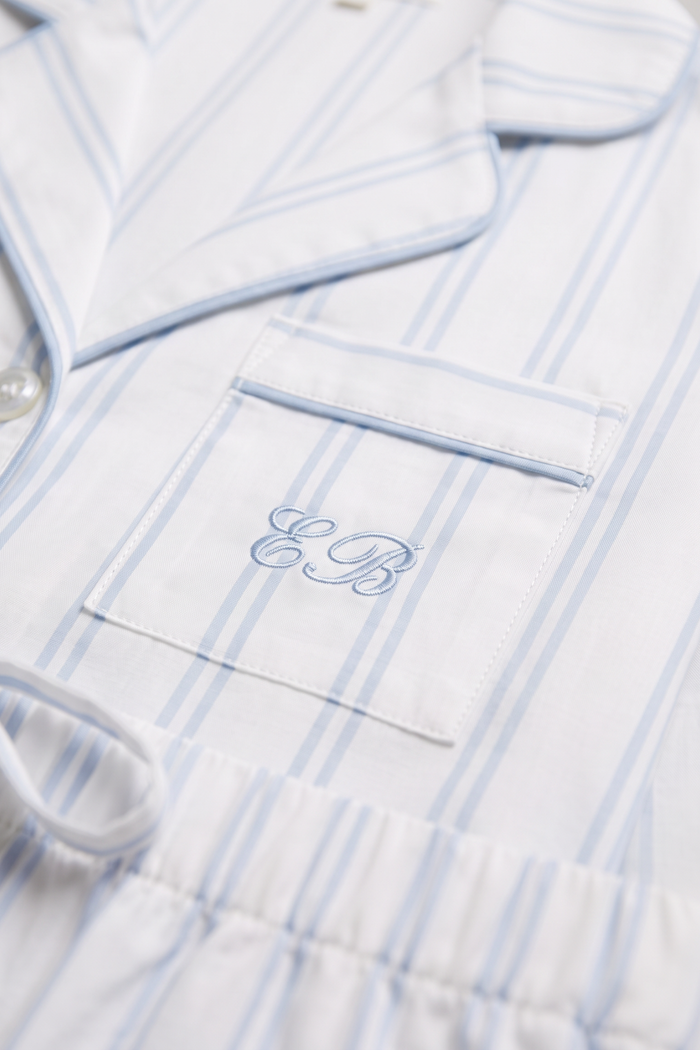 Luxe Stretch Cotton Short Set in Blue Pinstripe
