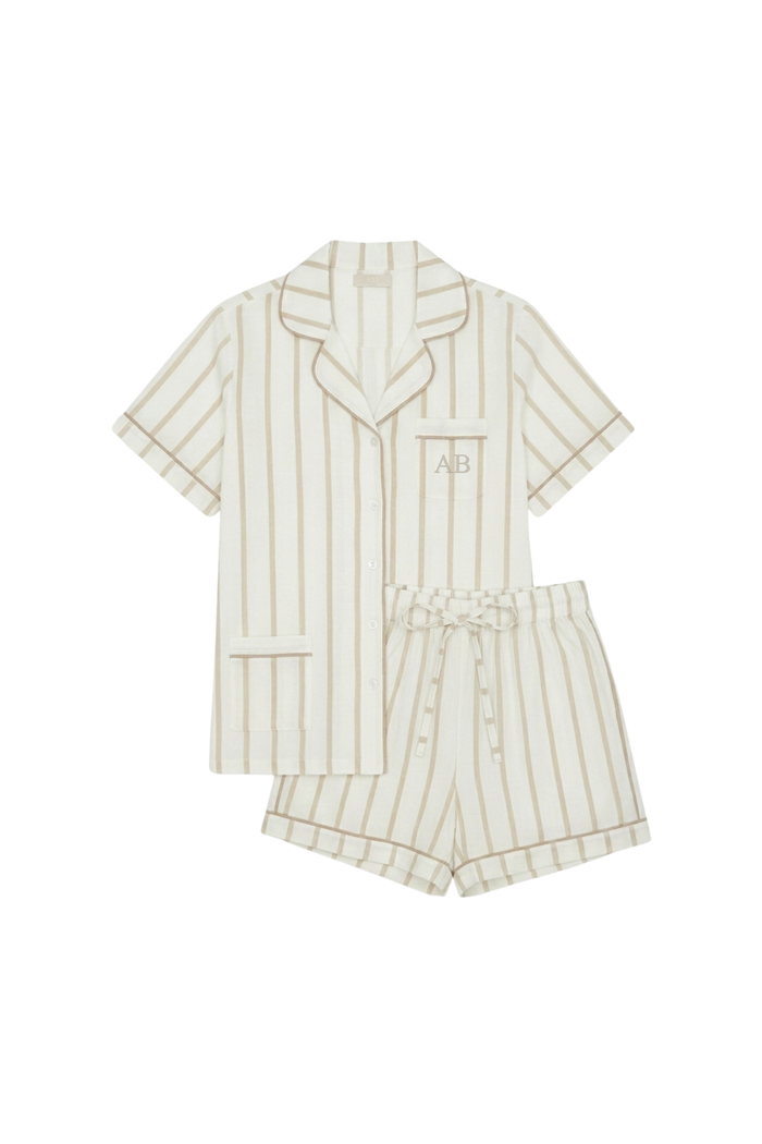 Luxe Stretch Cotton Short Set in Champagne Stripe