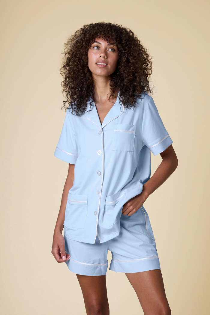 Luxe Stretch Cotton Short Set in Dayflower Blue