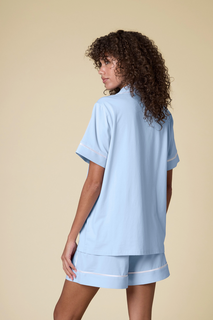 Luxe Stretch Cotton Short Set in Dayflower Blue