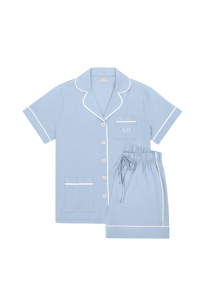 Luxe Stretch Cotton Short Set in Dayflower Blue