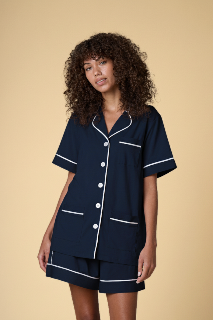 Luxe Stretch Cotton Short Set in Midnight Blue