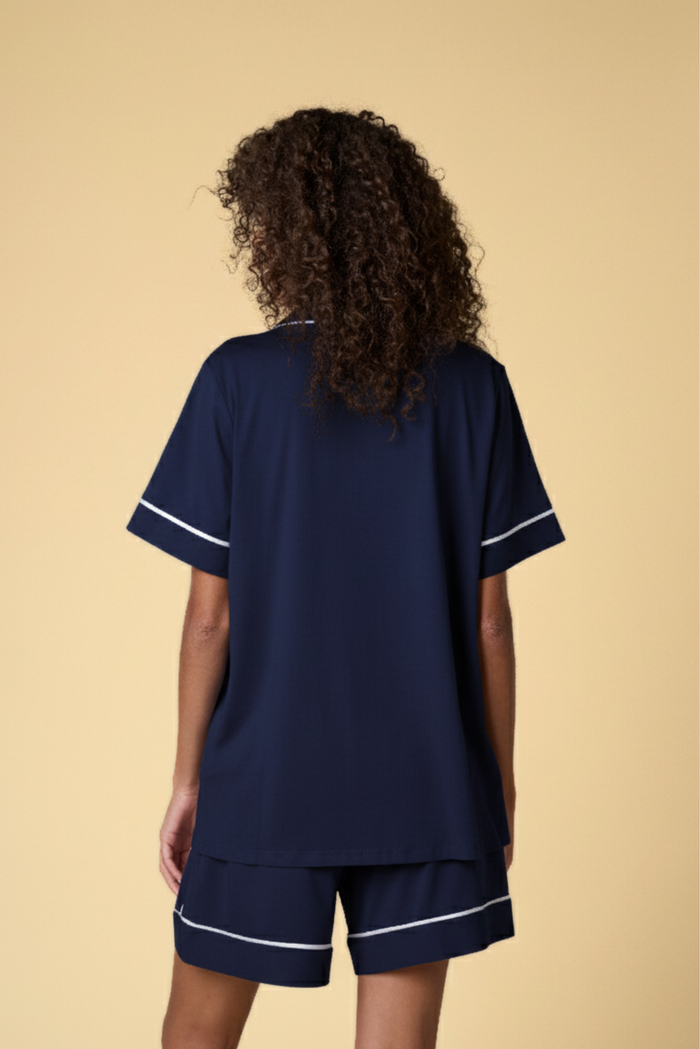 Luxe Stretch Cotton Short Set in Midnight Blue