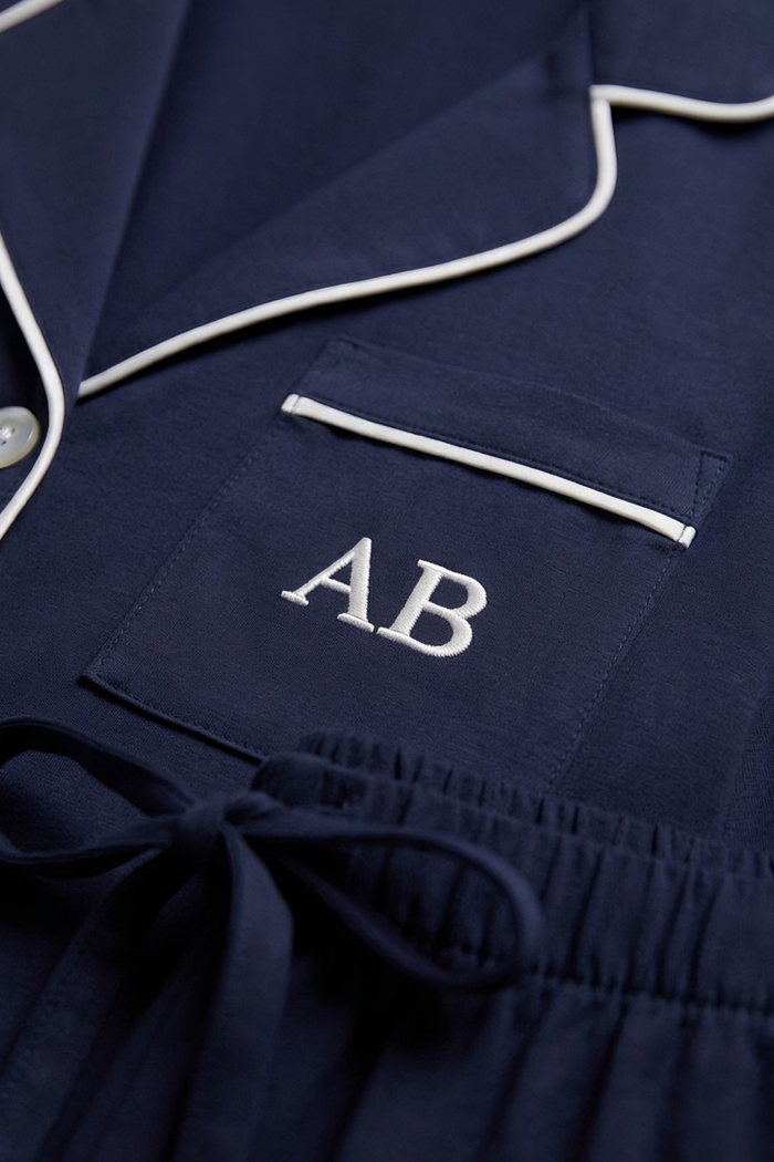 Luxe Stretch Cotton Short Set in Midnight Blue