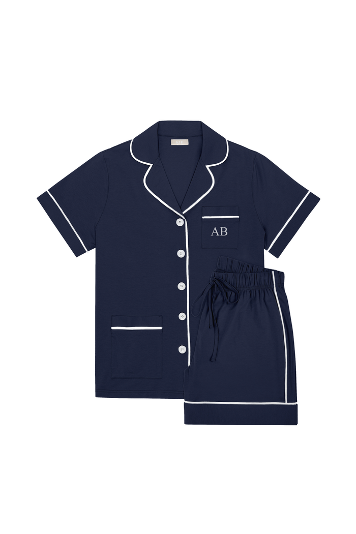 Luxe Stretch Cotton Short Set in Midnight Blue