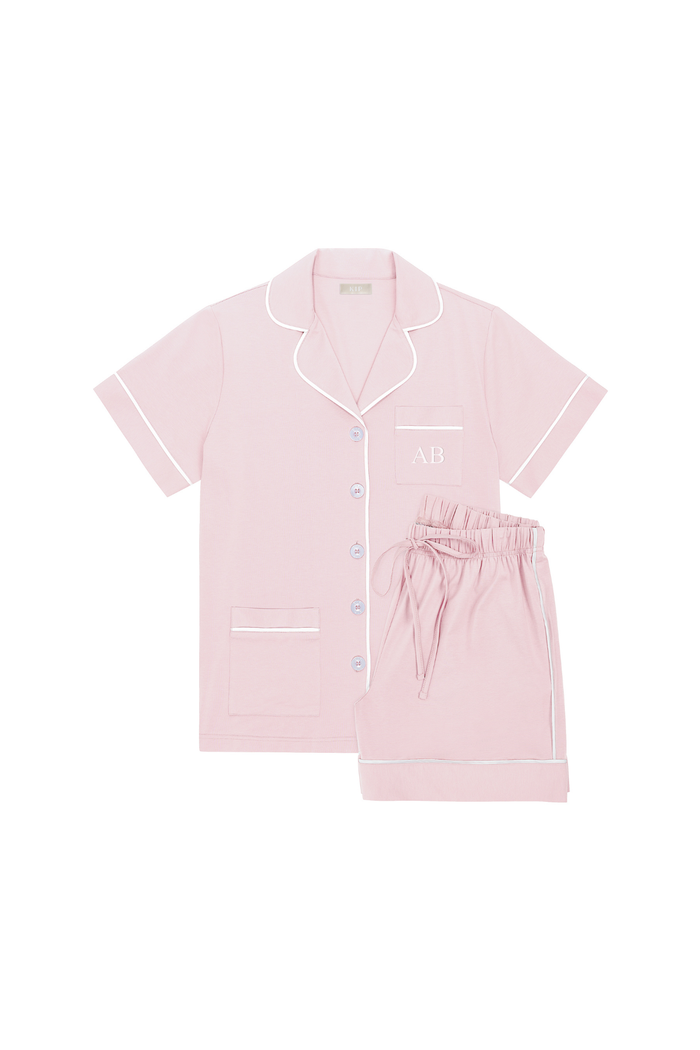 Luxe Stretch Cotton Short Set in Pink Peony