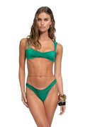 Emerald green bikini top with wide shoulder straps and sweetheart neckline