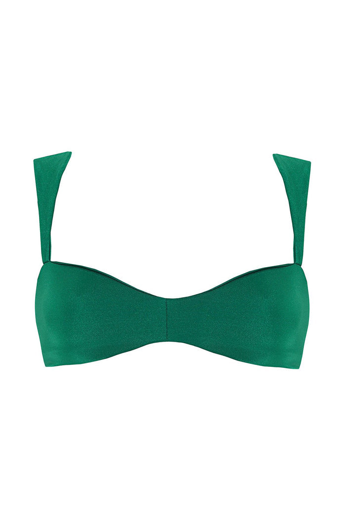 Emerald green bikini top with wide straps and scoop neckline