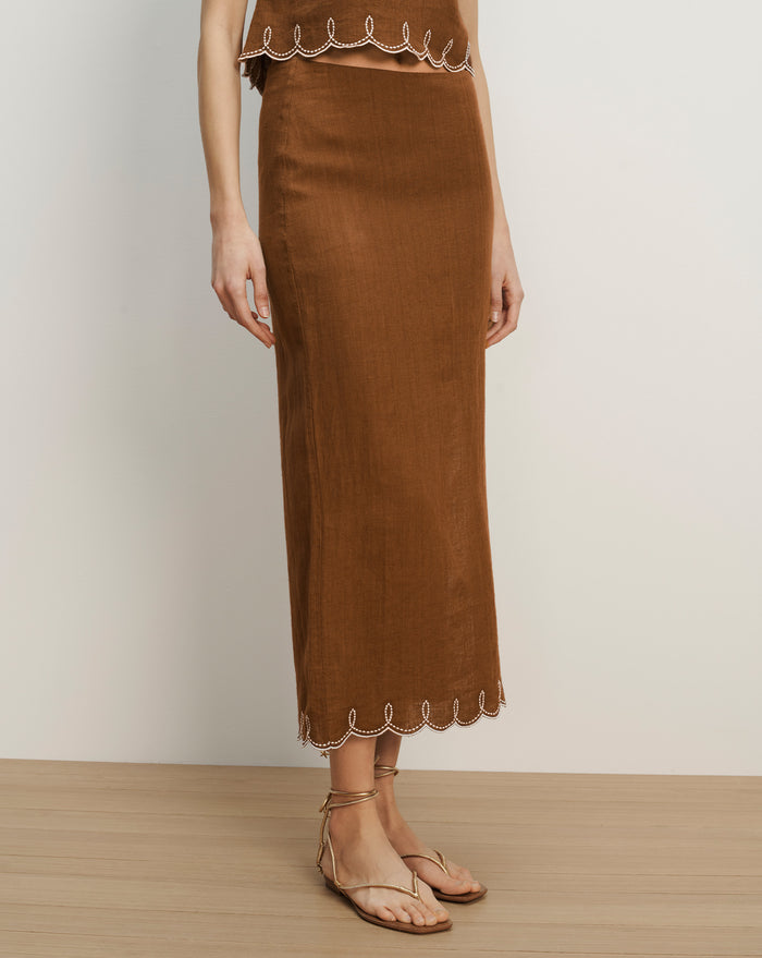 Veronica Beard Malou Linen Midi Skirt - Deep Ochre