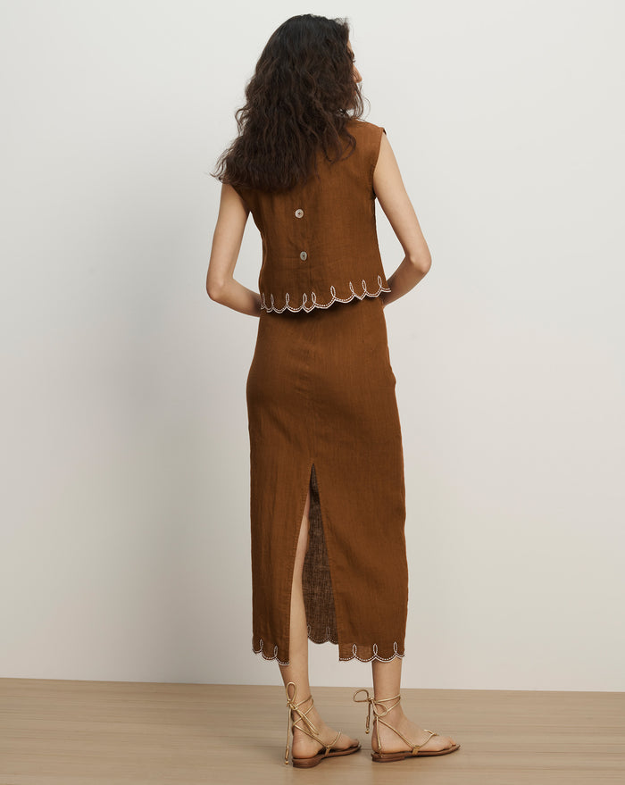 Veronica Beard Malou Linen Midi Skirt - Deep Ochre