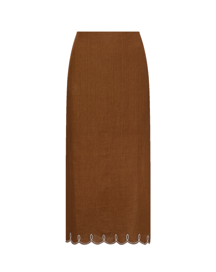 Veronica Beard Malou Linen Midi Skirt - Deep Ochre
