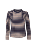 Veronica Beard Navy striped long-sleeve top with puffed shoulders