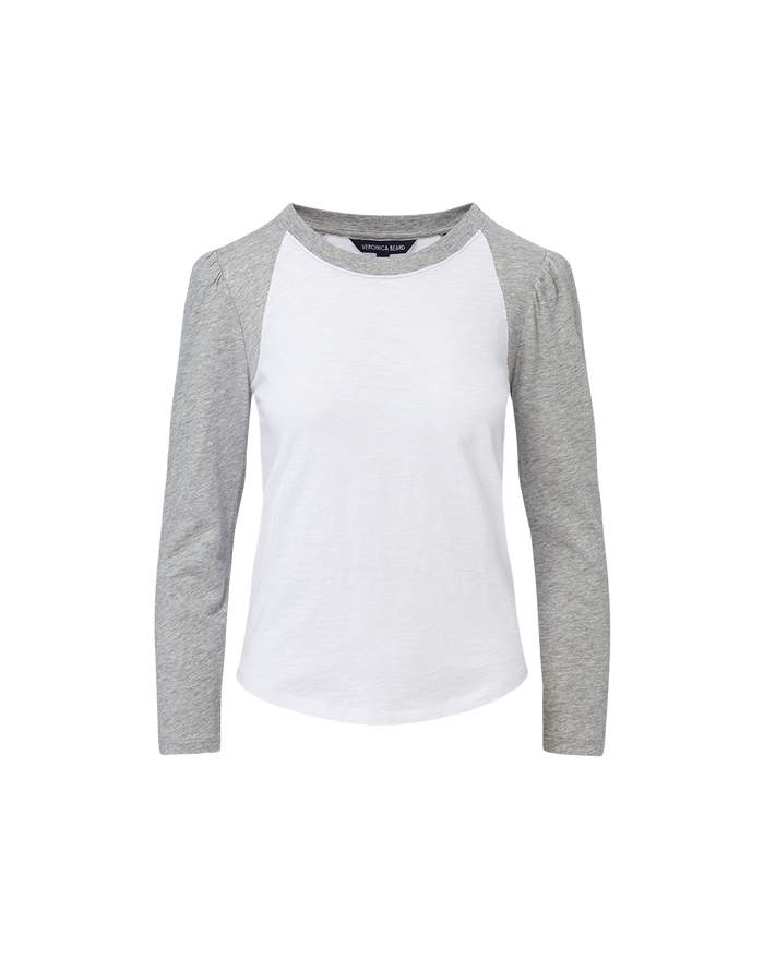 Veronica Beard Mason Baseball Tee White/Heather Grey