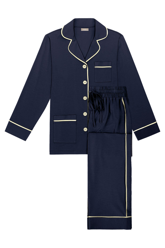 Men's Luxe Stretch Cotton Pajama Set in Midnight Blue