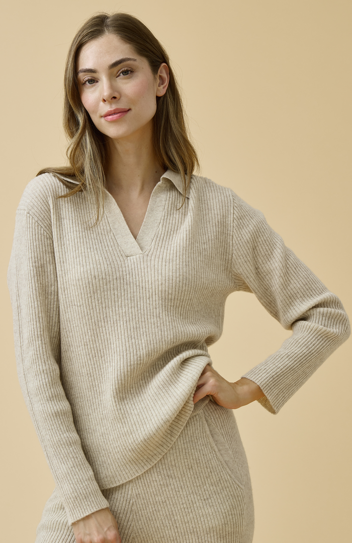 Merino Cashmere Lounge Sweater in Champagne