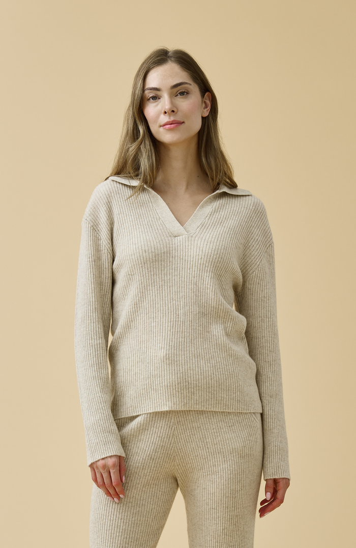 Merino Cashmere Lounge Sweater in Champagne