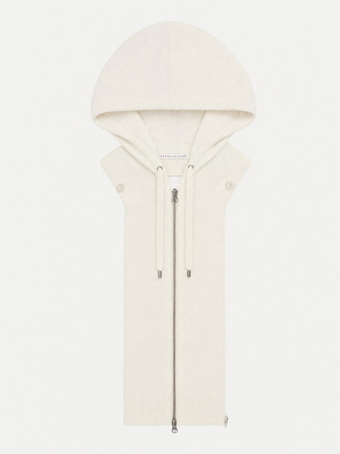 Veronica Beard Cream knit hooded dickey with full zipper