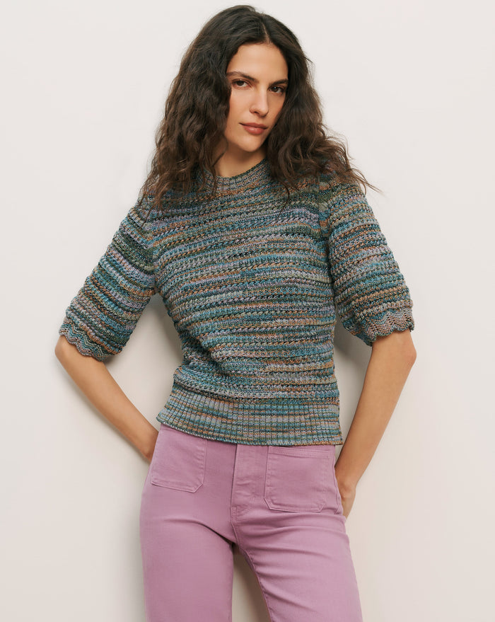 Veronica Beard Merivale Half-Sleeve Sweater - Stone Army Multi