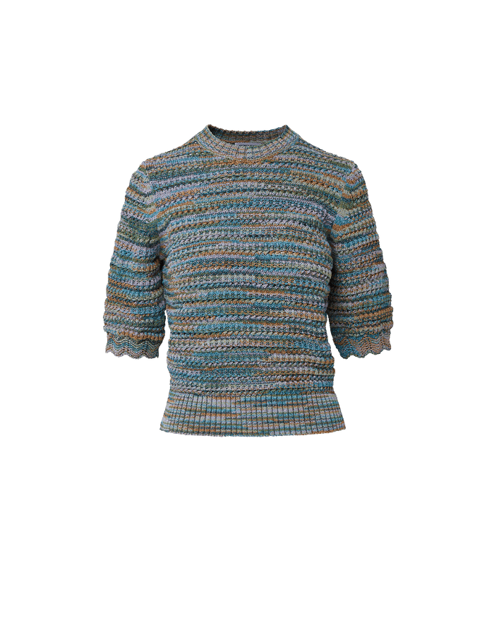 Veronica Beard Merivale Half-Sleeve Sweater - Stone Army Multi