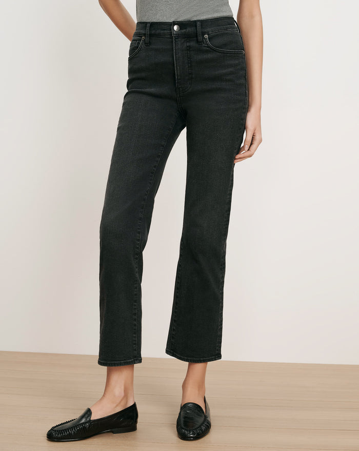 Veronica Beard Black denim straight-leg cropped jeans.