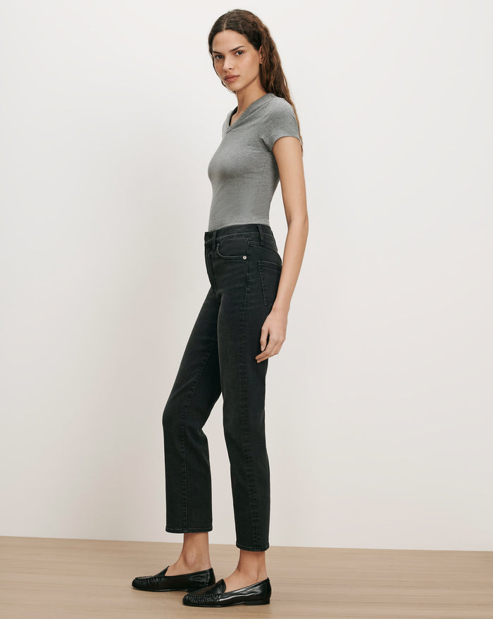 Veronica Beard Black denim straight-leg jeans.
