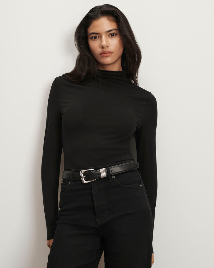 Veronica Beard Black long-sleeve turtleneck t-shirt.