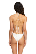 Nader Alegria bikini bottom in white with adjustable side ties and ruched trim detailing, back view