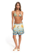 Nader Watts Shorts in light blue gradient with yellow and pink pattern detail print and elastic waistband