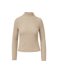 Veronica Beard Beige ribbed knit high-neck long sleeve cropped top.