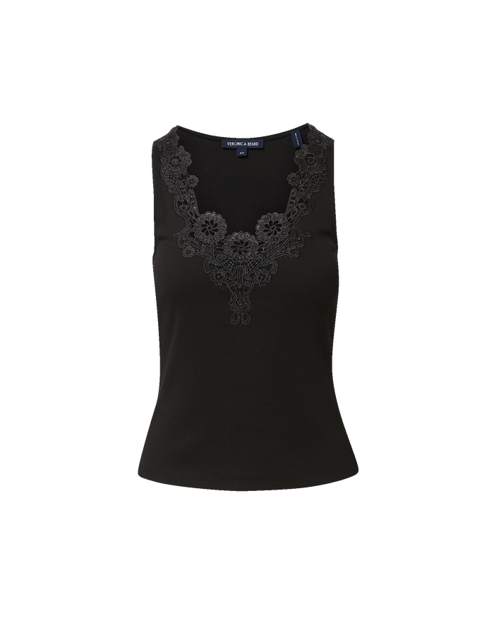 Veronica Beard Narcisa Embroidered Tank Top - Black