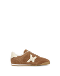 Veronica Beard Brown suede sneaker with cream accents.