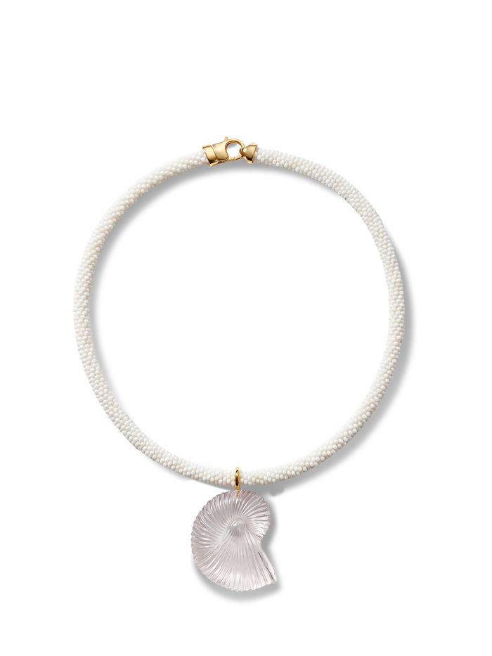 Veronica Beard White beaded necklace with a carved nautilus shell