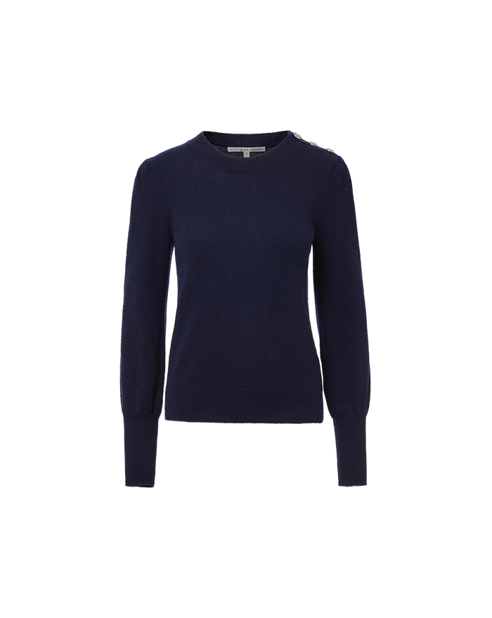 Veronica Beard Nelia Cashmere Pullover | Button Accent - Navy
